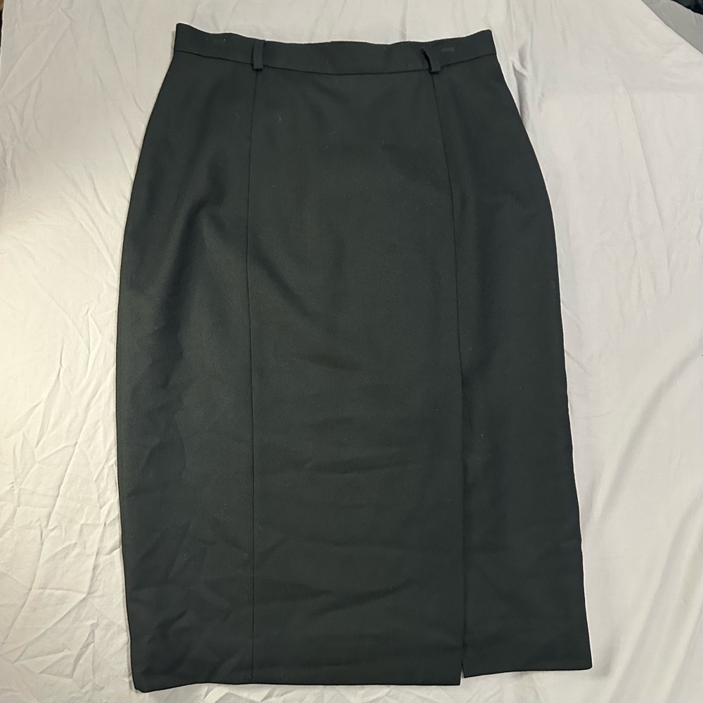 Vintage 90s Talbots Petites Black Wool Lined Classic Pencil Skirt Front Slit 14
